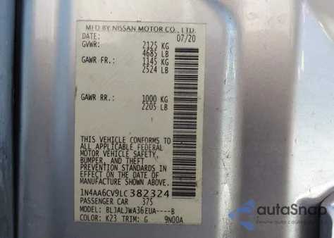 2020 Nissan Maxima Sv Xtronic Cvt from USA, damaged, VIN 1N4AA6CV9LC382324